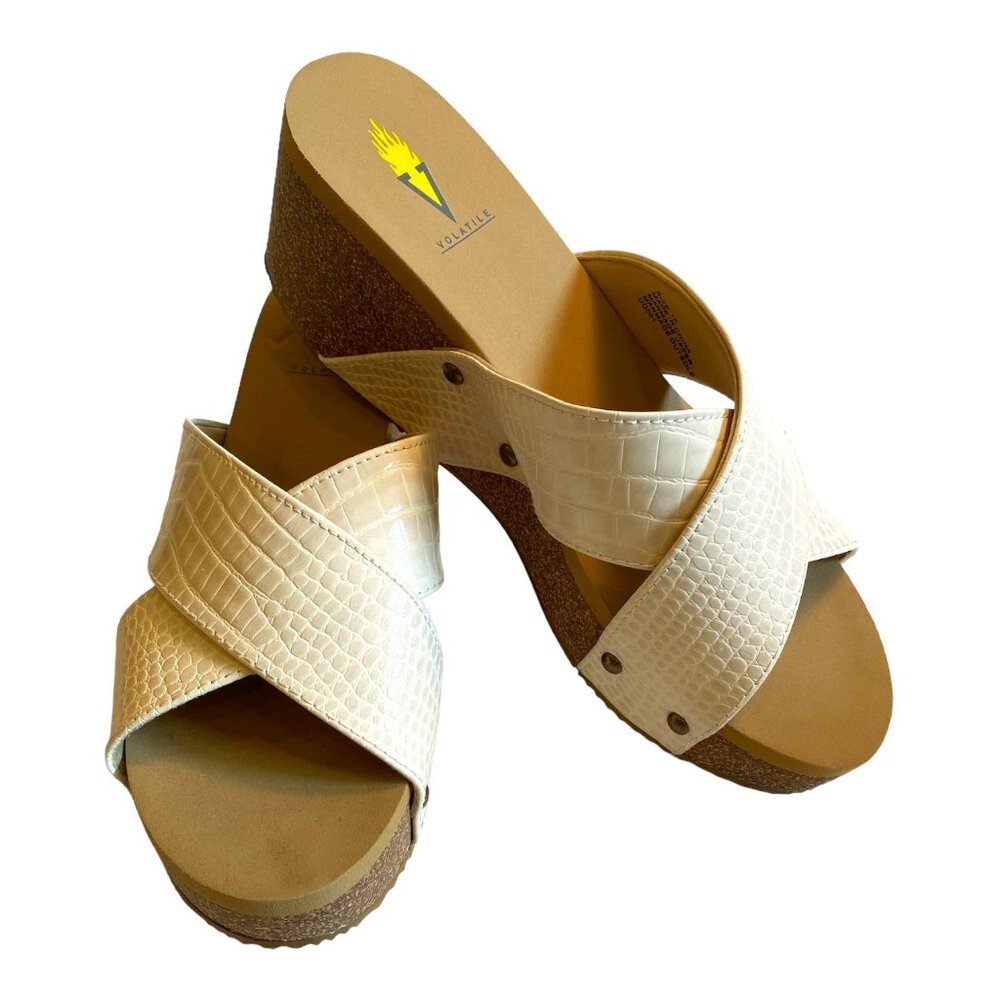 Volatile Cream Wedge Sandals